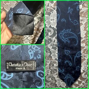 Vintage Christian Dior Navy Blue Paisley Silk Tie 1970s excellent condition